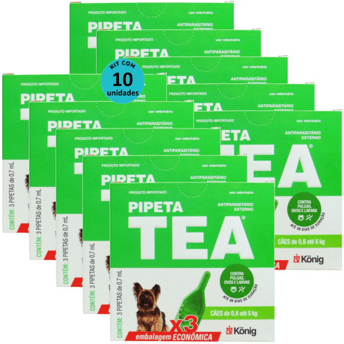 Pipeta Tea 0,7ml Antiparasitário Contra Pulgas P/ Cães de 0,6 até 5 Kg C/ 3 unid. Kit C/ 10 Cxs Pipeta Tea 0,7ml Antiparasitário Contra Pulgas P/ Cães de 0,6 até 5 Kg C/ 3 unid. Kit C/ 10 Cxs